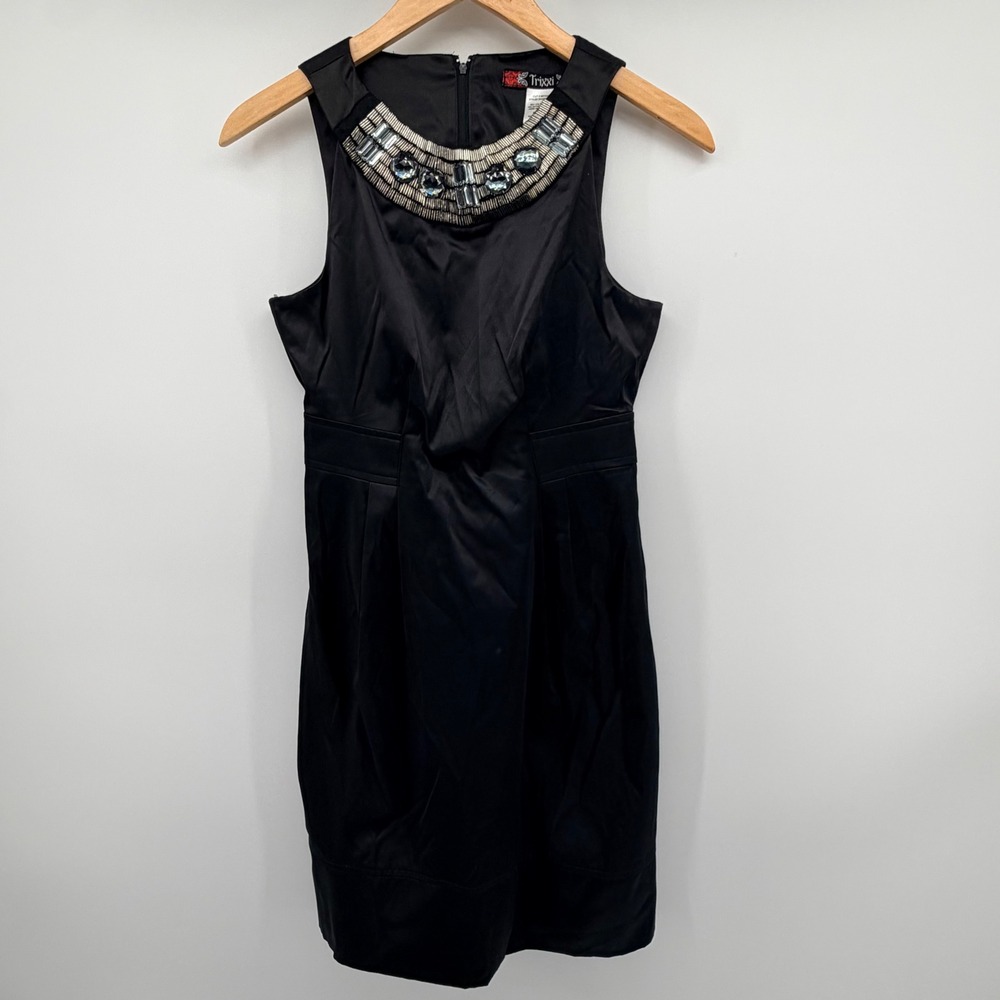 Trixxi Embellished Neckline Satin Cocktail Dress Size 3 Black‎